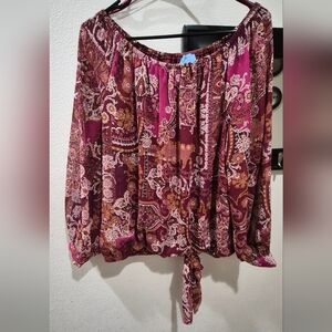 Paisley Off-Shoulder Tie Front Blouse  Size XL -  EUC